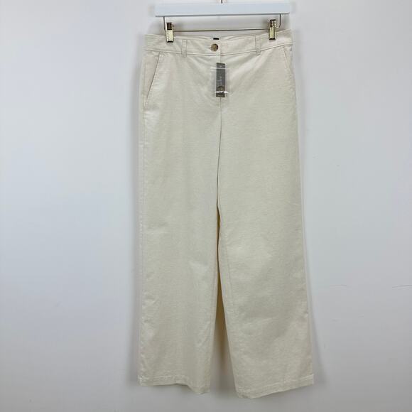 J.Crew Full Length Wide Leg Trouser Cotton Linen Blend Ivory Relaxed US 6 NWT - Picture 5 of 15